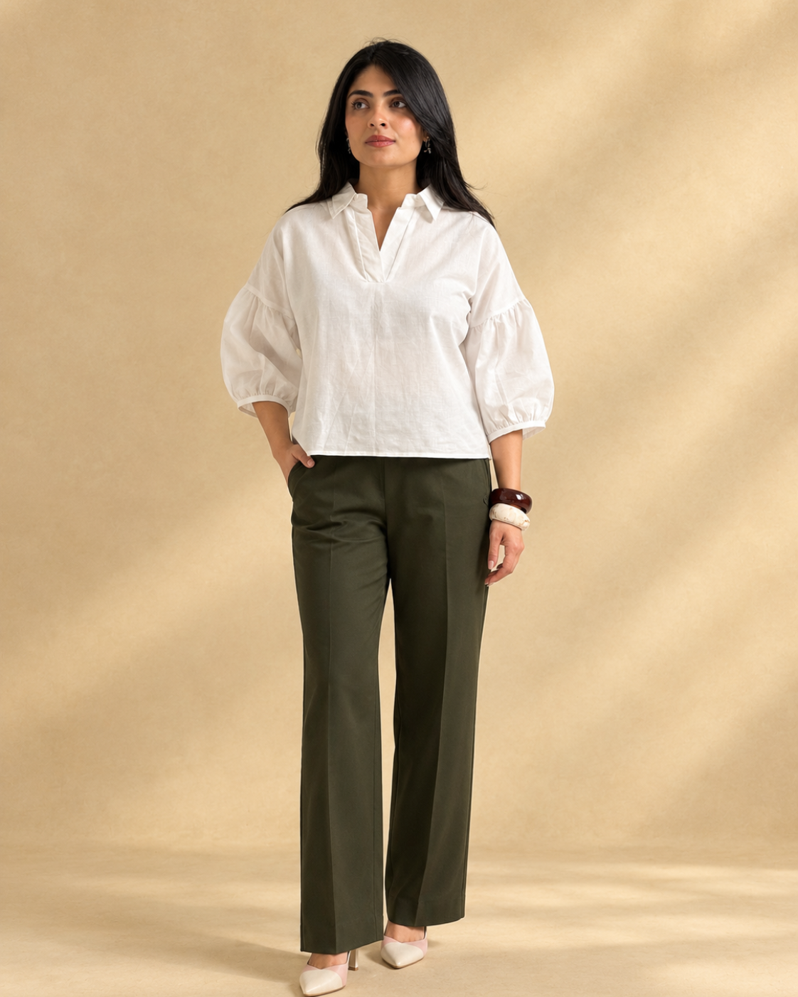 White Linen Relaxed Fit Casual Top