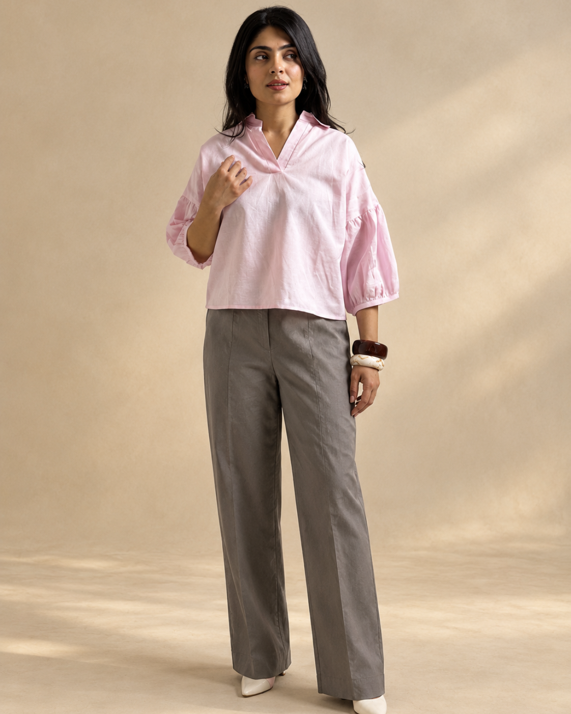 Pink Linen Relaxed Fit Casual Top