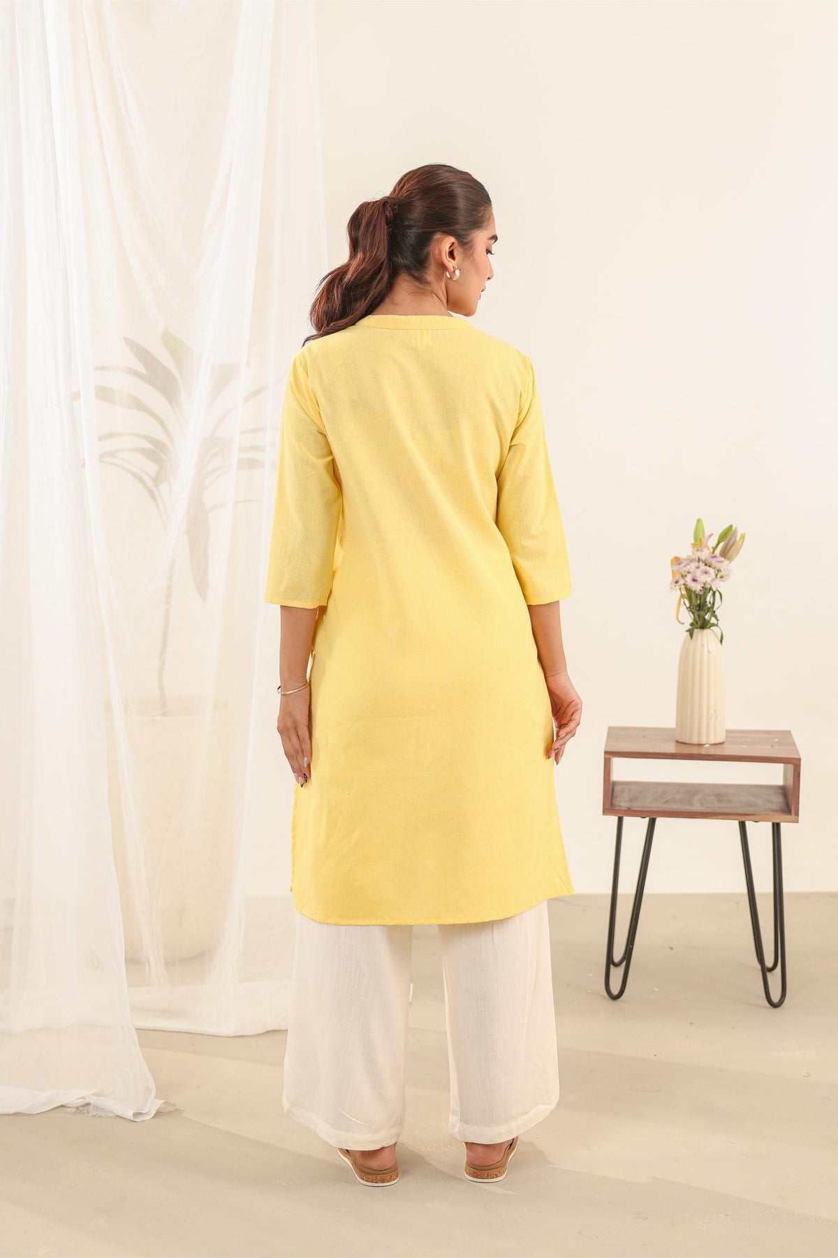 ‘Y’ placket Yellow Long Kurti