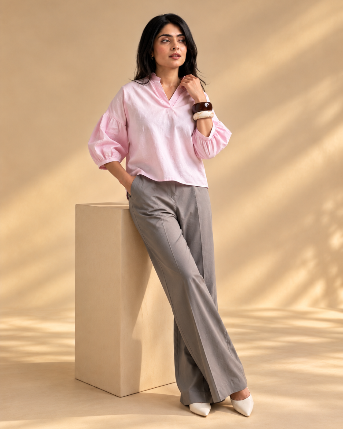 Pink Linen Relaxed Fit Casual Top