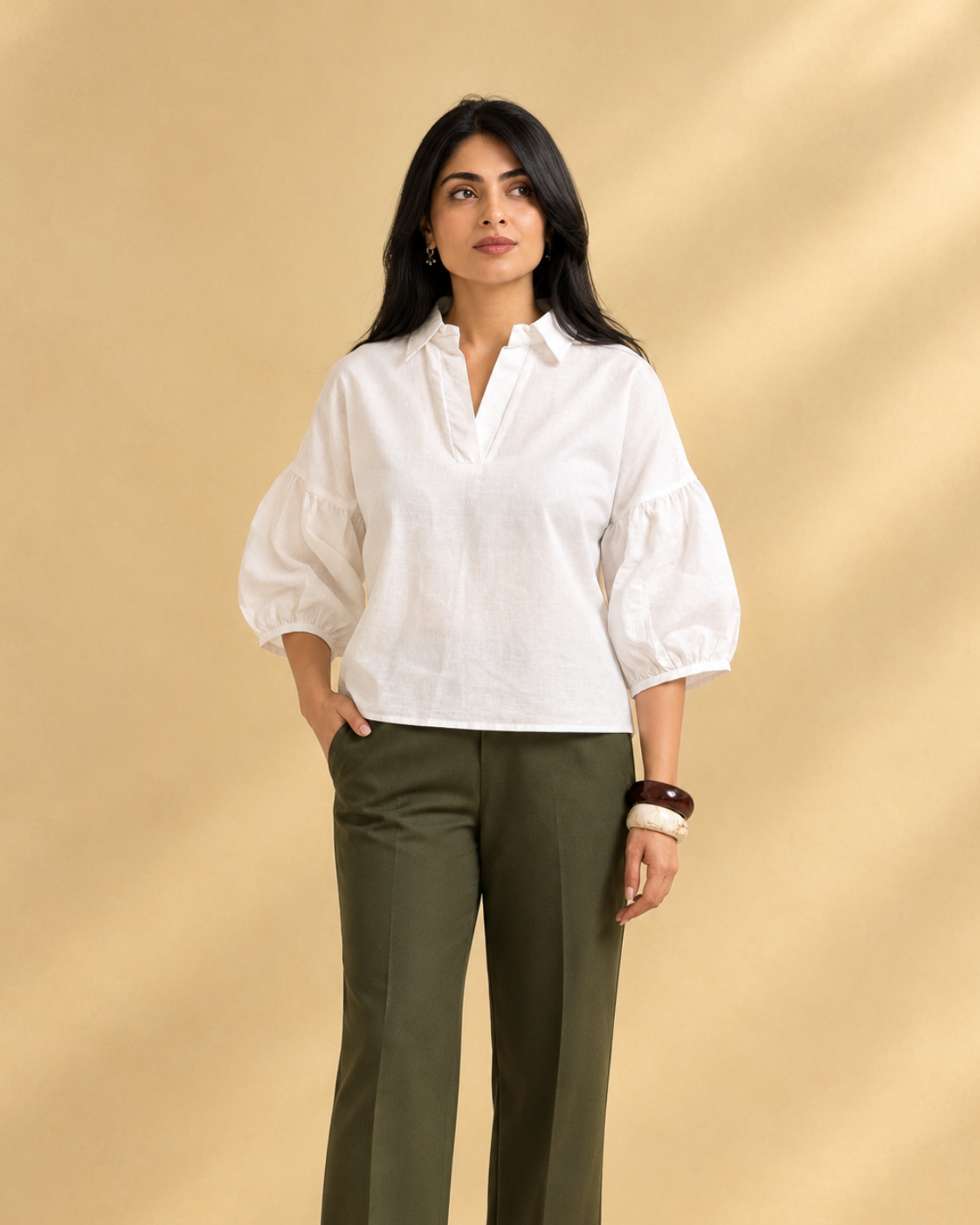 White Linen Relaxed Fit Casual Top